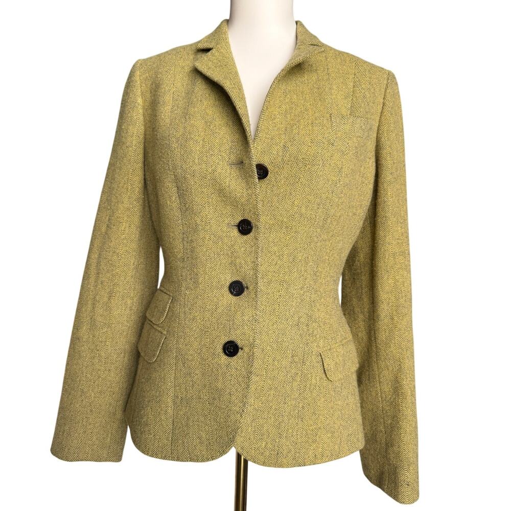 Jigsaw Cashmere Wool Herringbone Tweed Blazer Jacket Tailored Medium